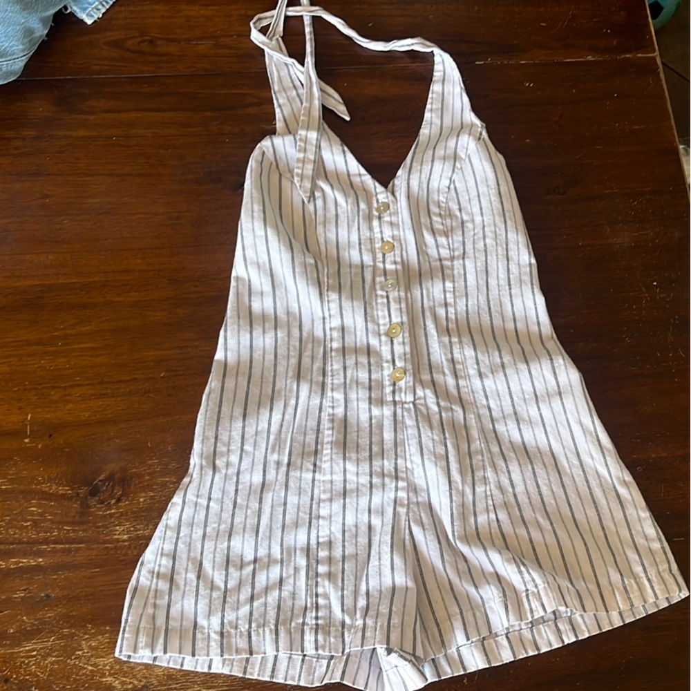 Love Tree White and Black Striped Jumpsuit